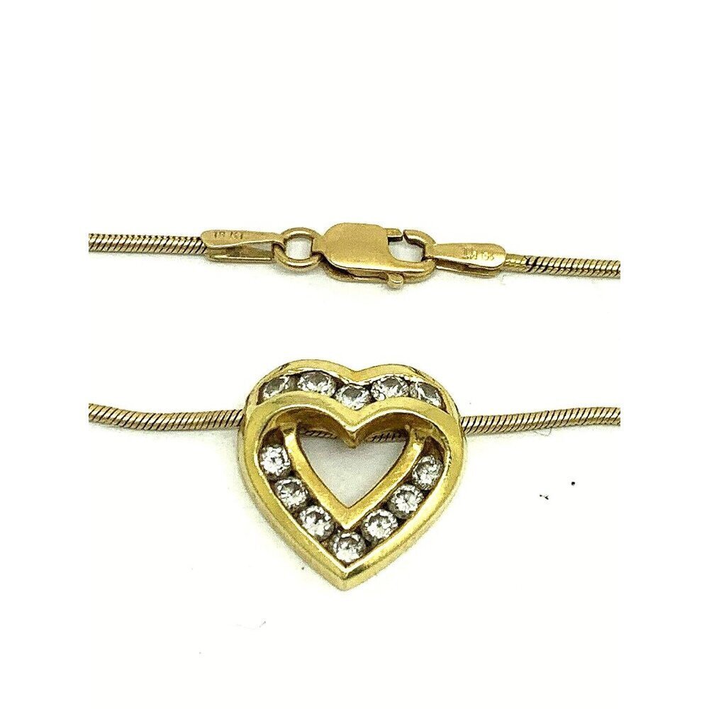 Heart Shape Diamond Pendant 18k Yellow Gold 18'' Necklace Women's Estate Jewelry